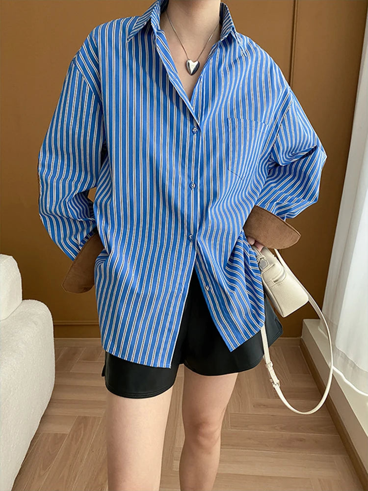 French Style Stripe Loose Shirt