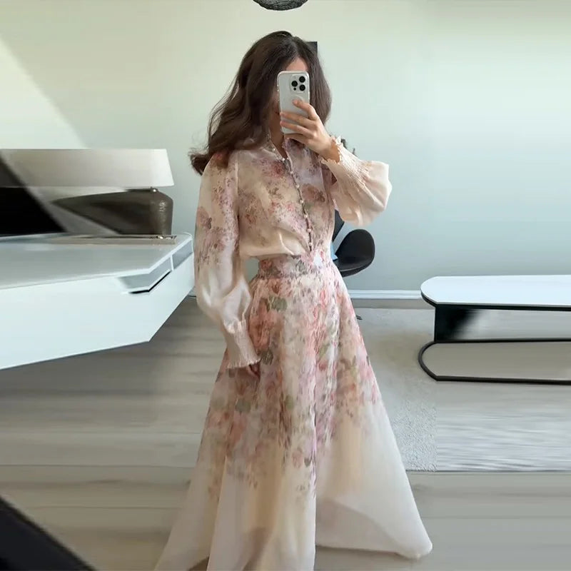 Elegant Printed Long Skirt Set