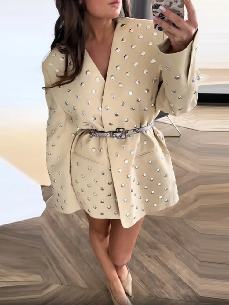 V-Neck Blazer with Shoulder Pads
