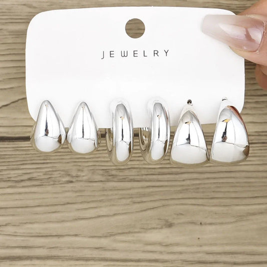 6pcs Chunky Gold Plated Earring Set