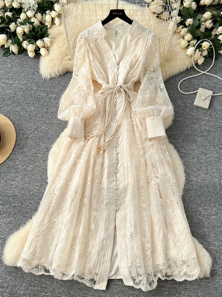 Lace Embroidered V-Neck Dress