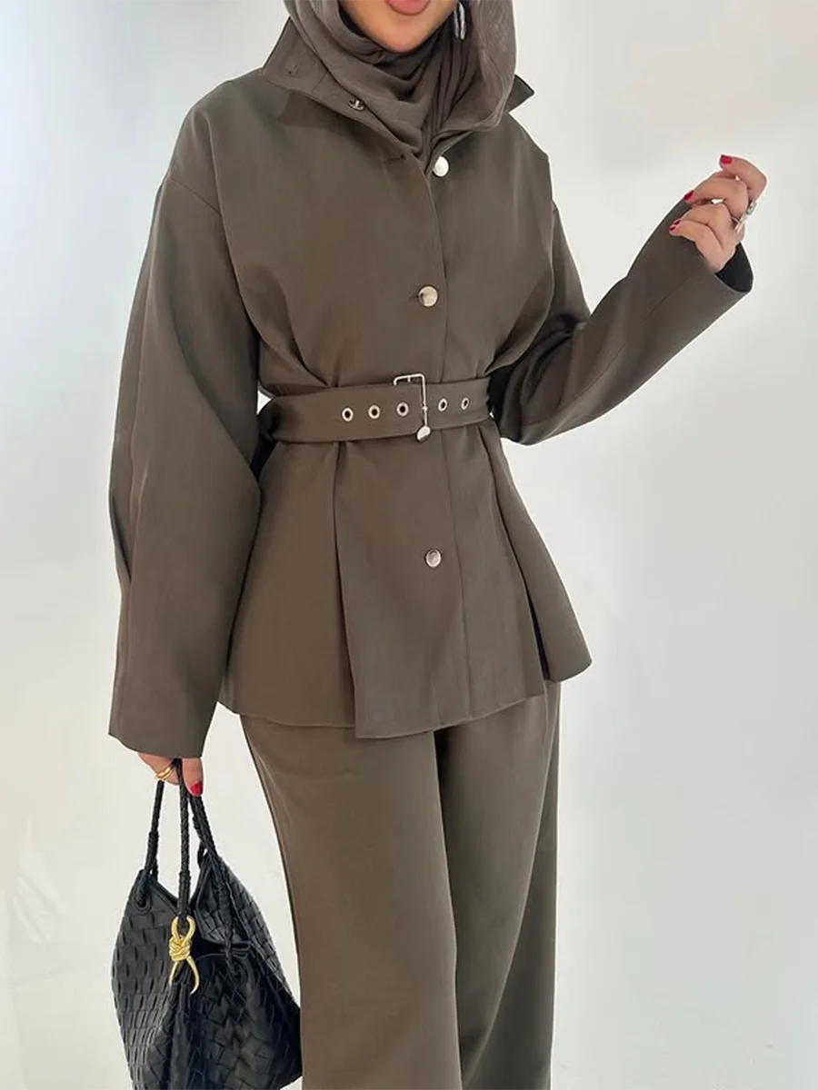Belted Coat & High-Waist Pants