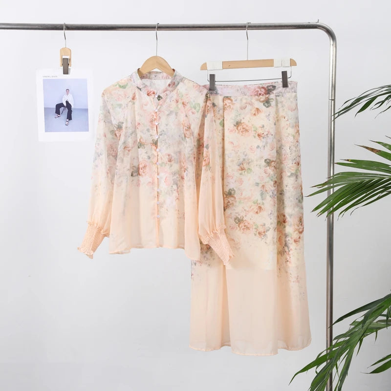 Elegant Printed Long Skirt Set