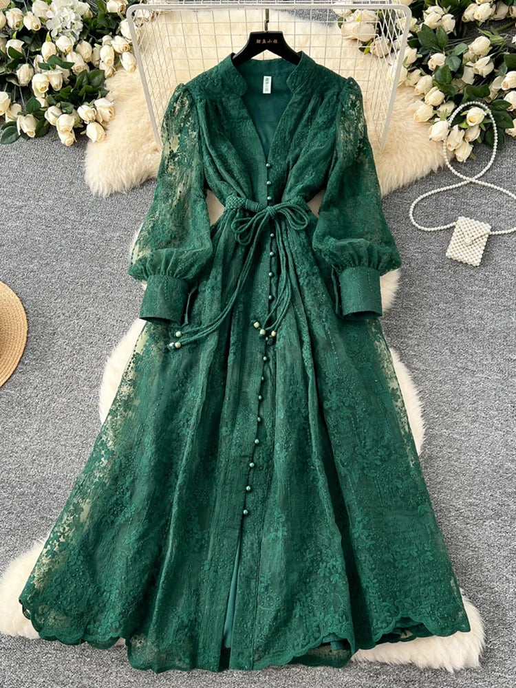 Lace Embroidered V-Neck Dress