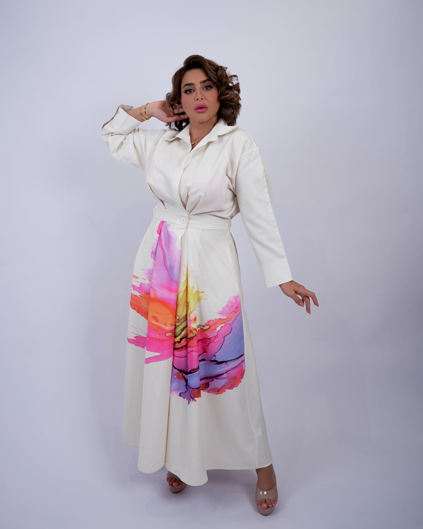 Long Sleeves Button Tied Dress