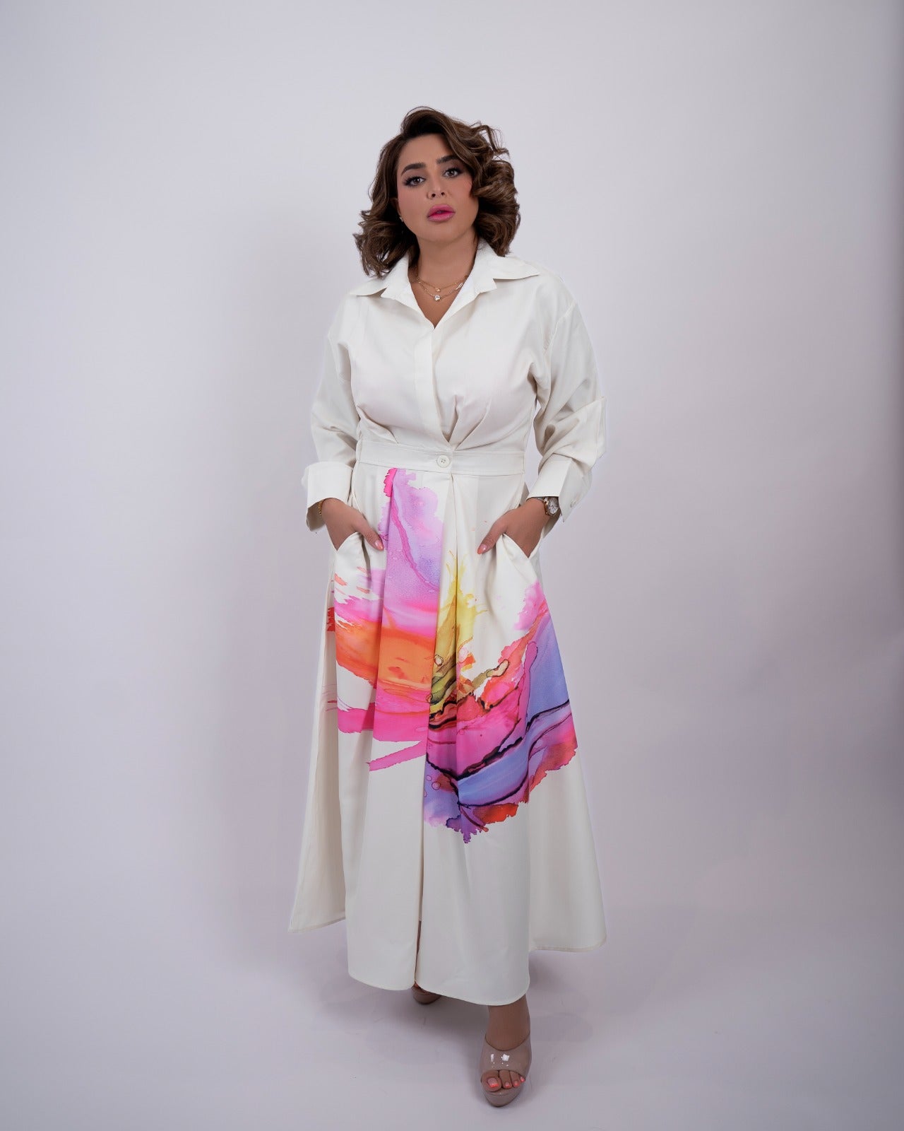 Long Sleeves Button Tied Dress