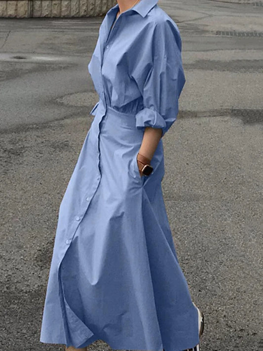 Casual Maxi Dress With Puff Sleeves