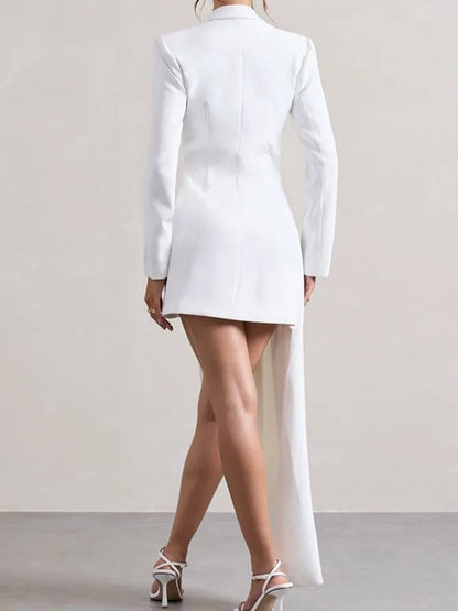 Female Black White High-low Notched Collar Blazer