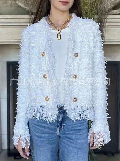 Fashion Metal Button Short Jacket  Women