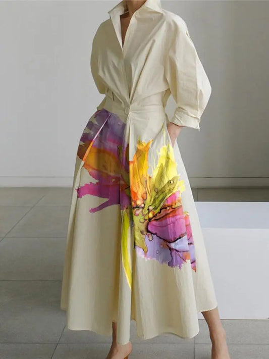 Long Sleeves Button Tied Dress