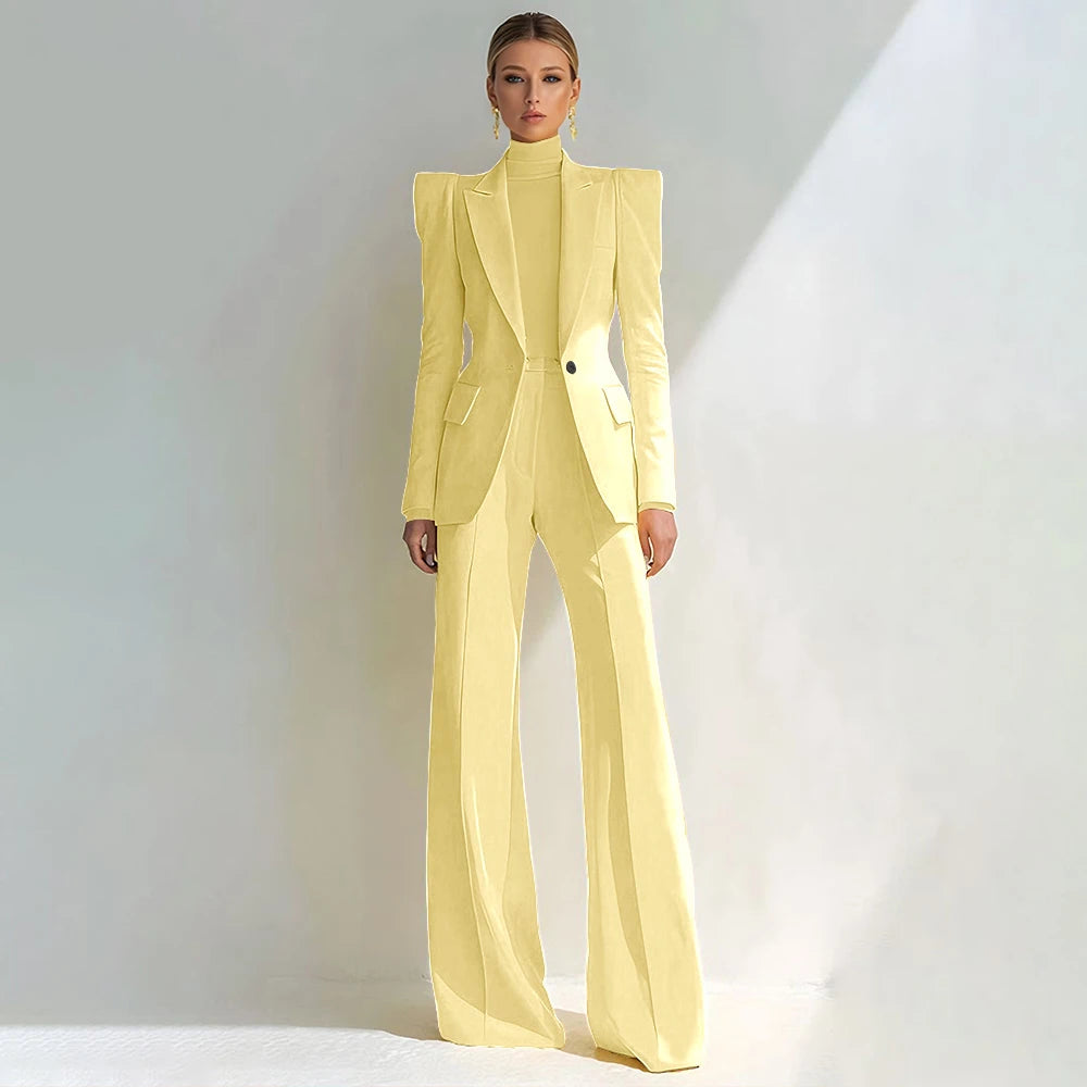 Professional Women's Red Suit Female Elegant Blazer and Flared Pants