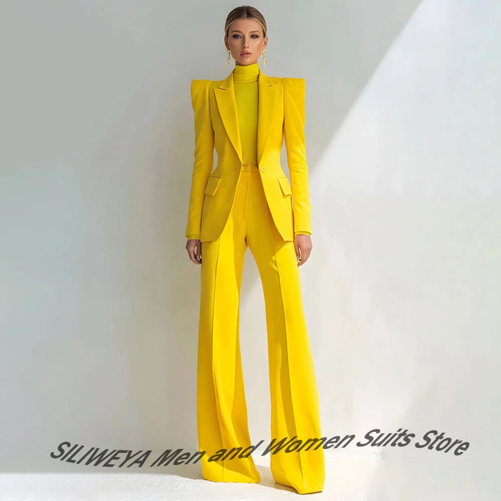 Professional Women's Red Suit Female Elegant Blazer and Flared Pants