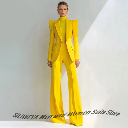 Professional Women's Red Suit Female Elegant Blazer and Flared Pants