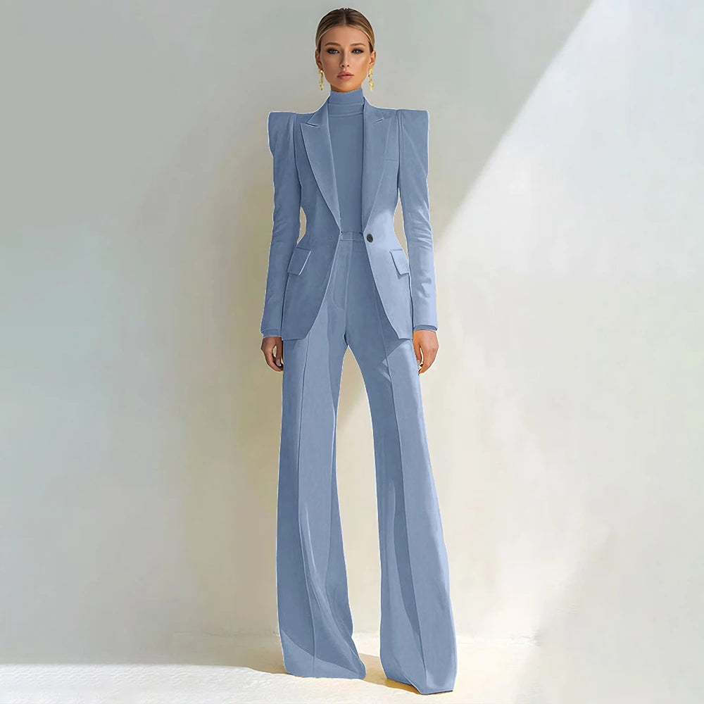 Professional Women's Red Suit Female Elegant Blazer and Flared Pants