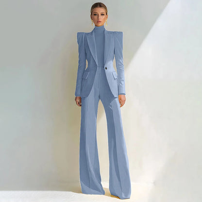 Professional Women's Red Suit Female Elegant Blazer and Flared Pants