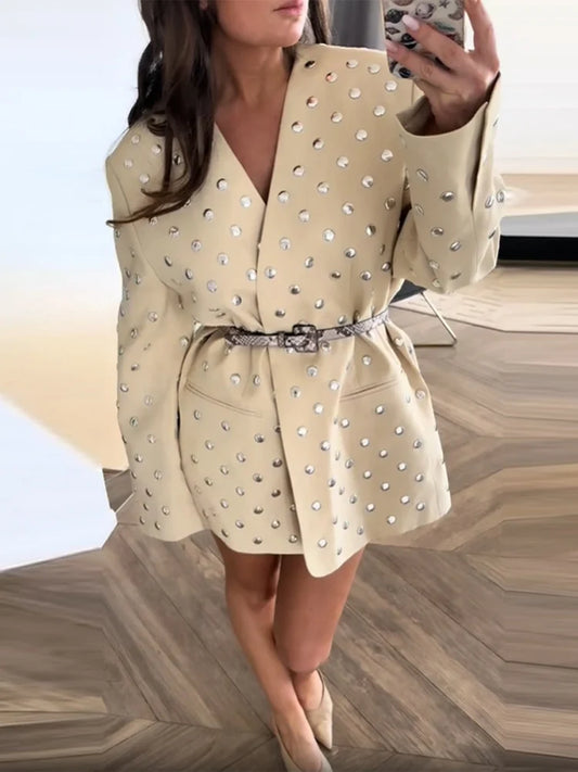 V-Neck Blazer with Shoulder Pads