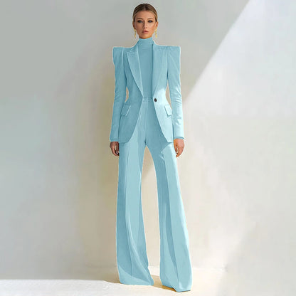Professional Women's Red Suit Female Elegant Blazer and Flared Pants