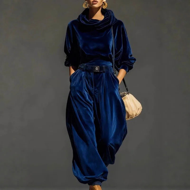 Autumn Winter Velvet Hoodie Set Women