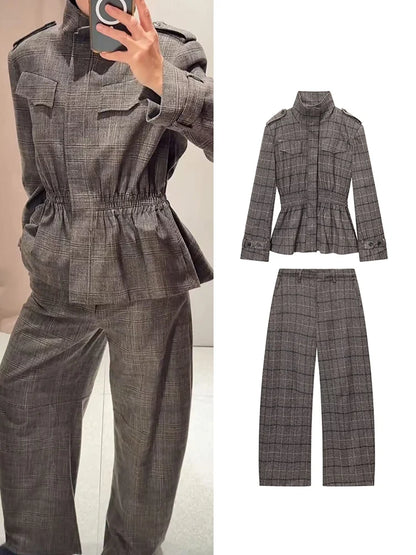 Woman Vintage Jackets Pants 2 Piece Set