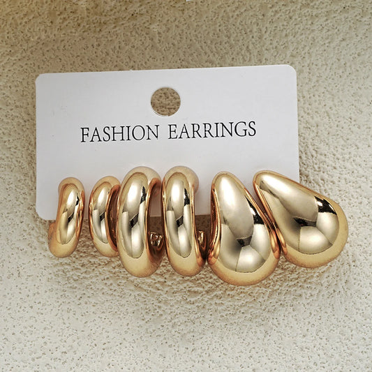 6pcs Chunky Gold Plated Earring Set