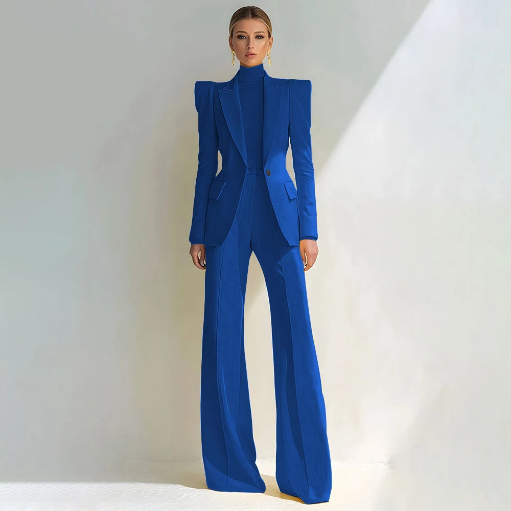 Professional Women's Red Suit Female Elegant Blazer and Flared Pants
