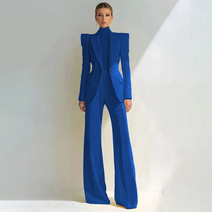 Professional Women's Red Suit Female Elegant Blazer and Flared Pants
