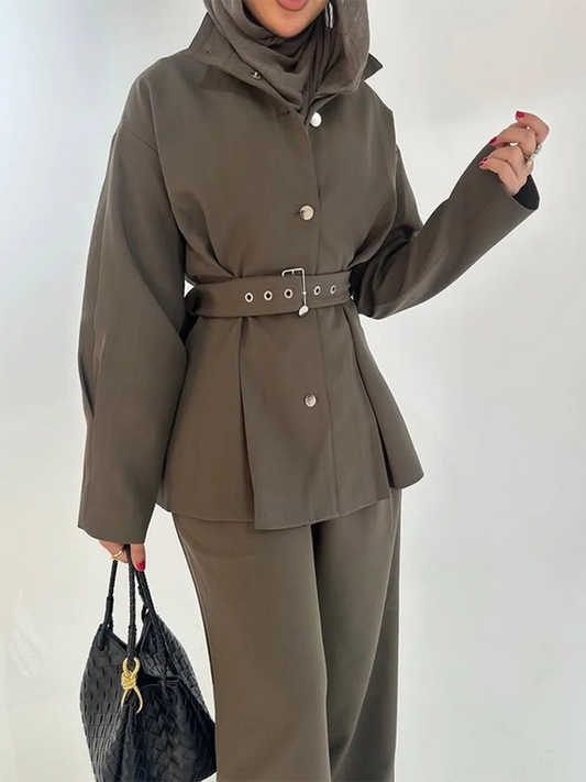 Belted Coat & High-Waist Pants