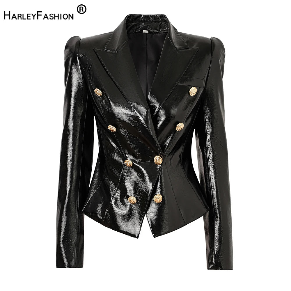 Sooth Pu Leather Black Quality Blazer