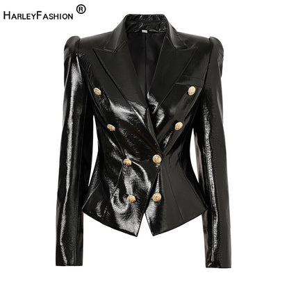 Sooth Pu Leather Black Quality Blazer