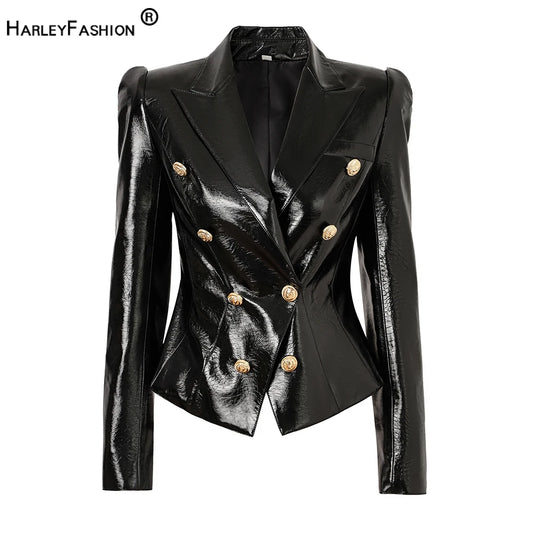 Sooth Pu Leather Black Quality Blazer