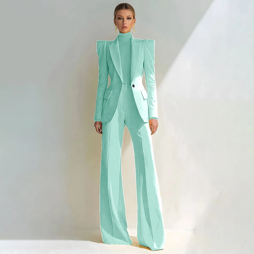 Professional Women's Red Suit Female Elegant Blazer and Flared Pants