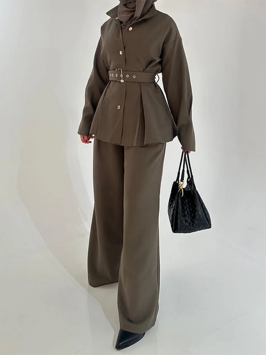 Belted Coat & High-Waist Pants