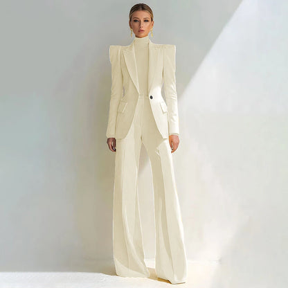 Professional Women's Red Suit Female Elegant Blazer and Flared Pants