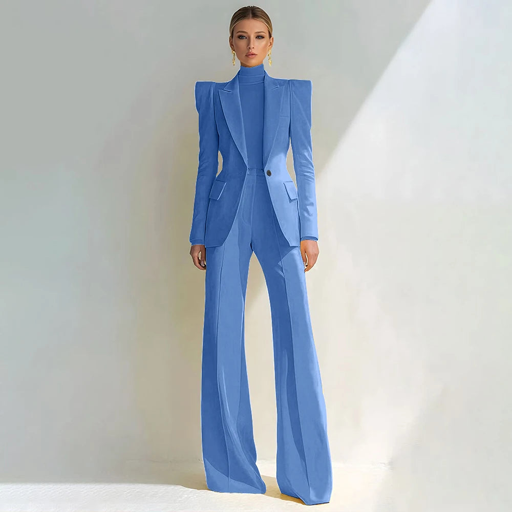 Professional Women's Red Suit Female Elegant Blazer and Flared Pants