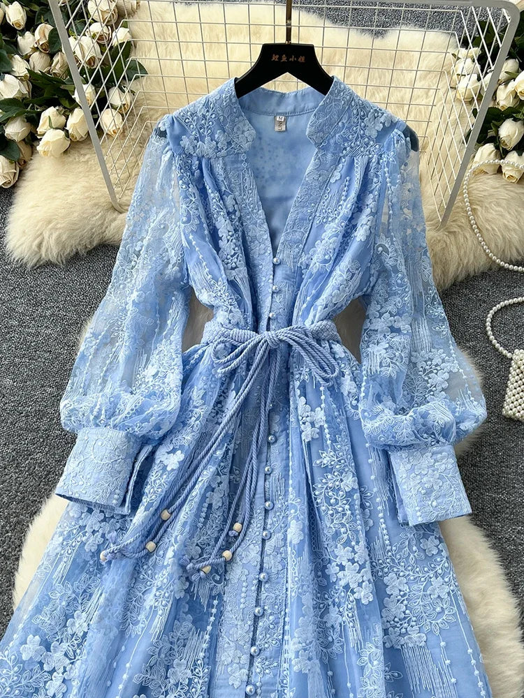 Lace Embroidered V-Neck Dress