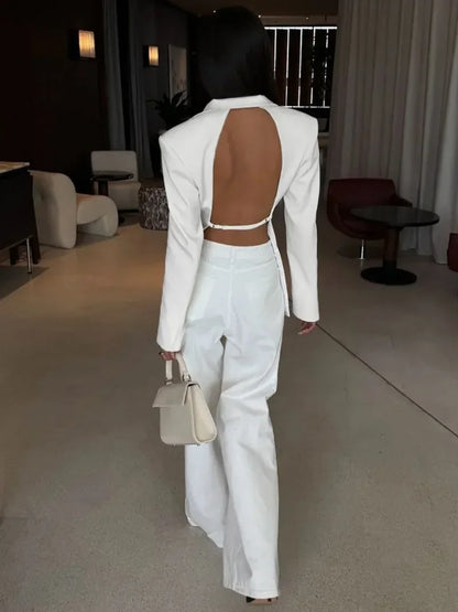 Elegant Women's Backless Black Suit