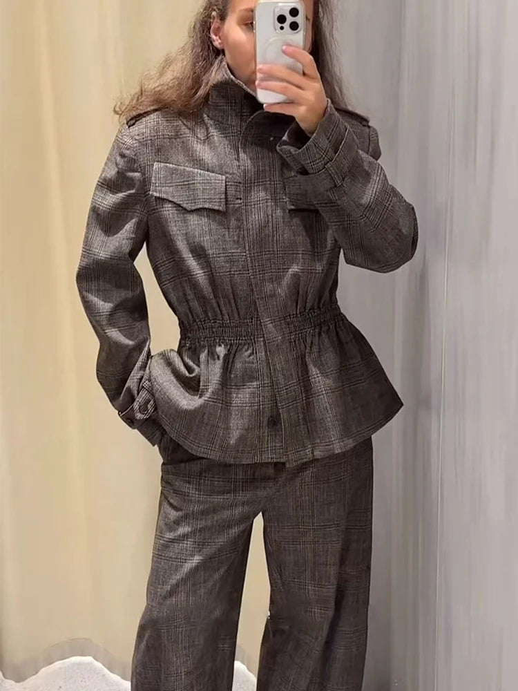 Woman Vintage Jackets Pants 2 Piece Set