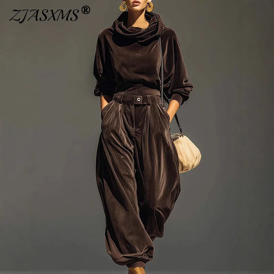 Autumn Winter Velvet Hoodie Set Women