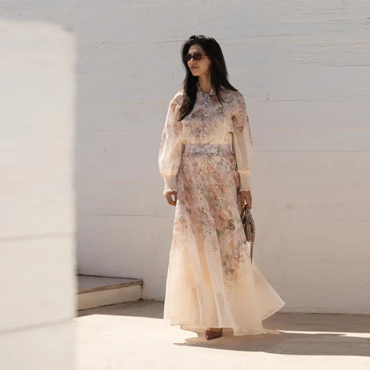 Elegant Printed Long Skirt Set