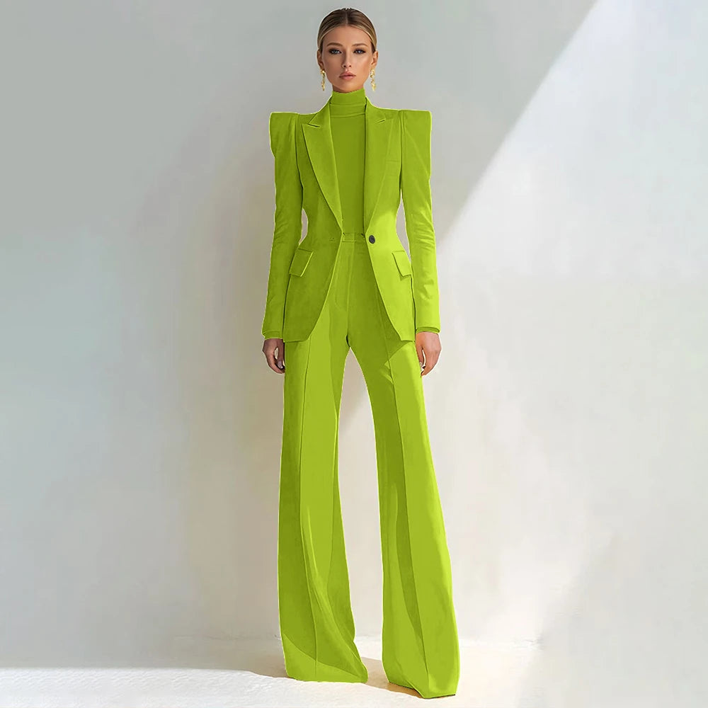 Professional Women's Red Suit Female Elegant Blazer and Flared Pants
