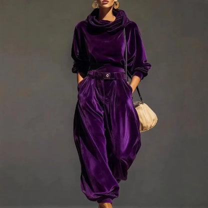 Autumn Winter Velvet Hoodie Set Women