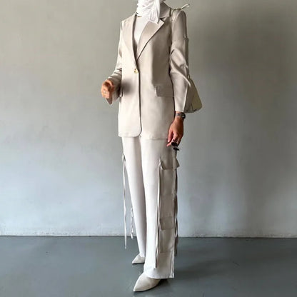 Multi Pocket Ribbon Blazer & Pants