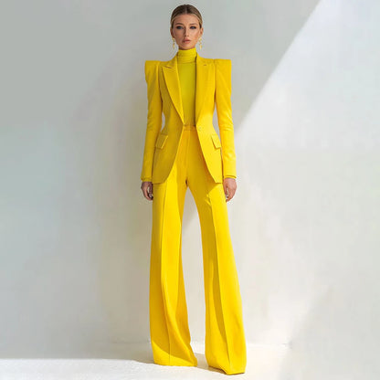 Professional Women's Red Suit Female Elegant Blazer and Flared Pants