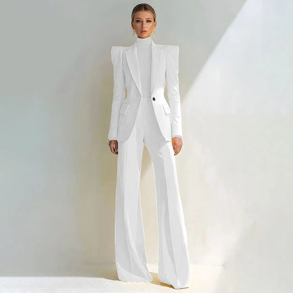 Professional Women's Red Suit Female Elegant Blazer and Flared Pants