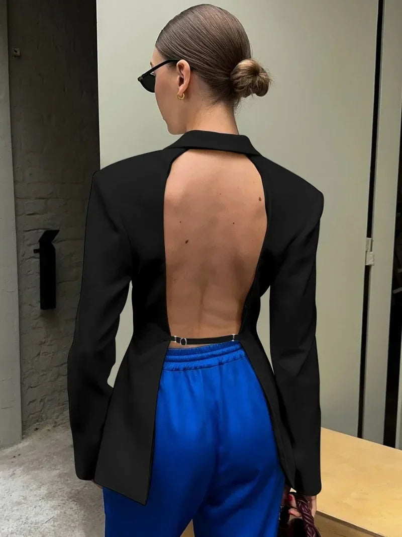 Elegant Women's Backless Black Suit